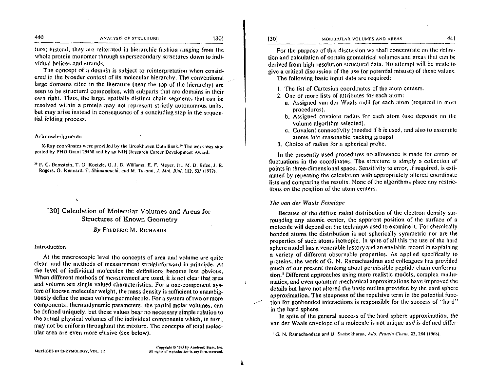 1301 Calculation of Molecular Volumes and Areas for Structures Of