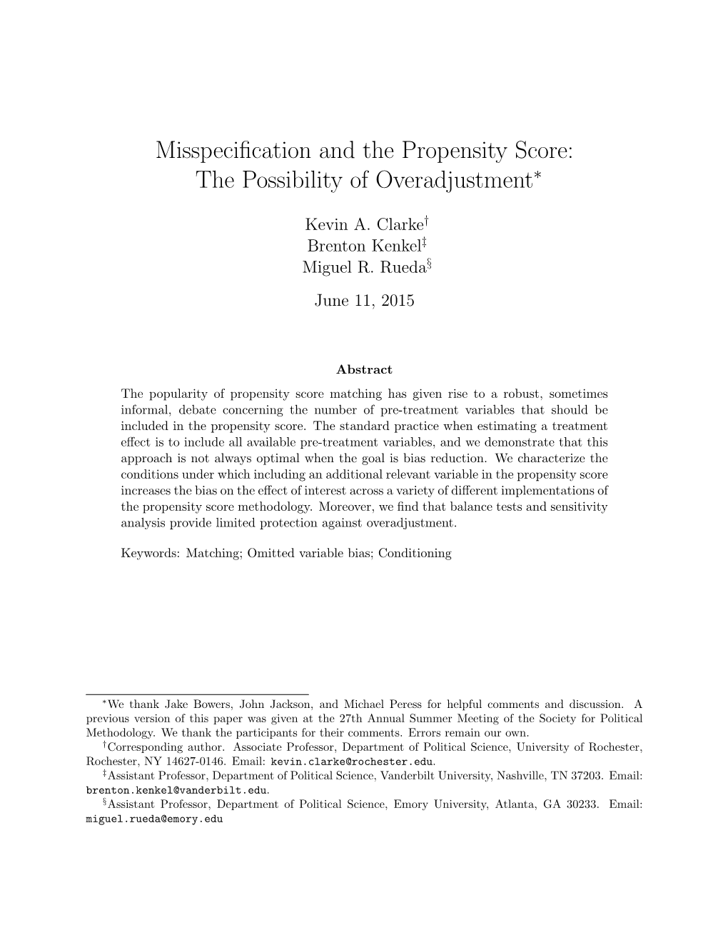 Misspecification and the Propensity Score