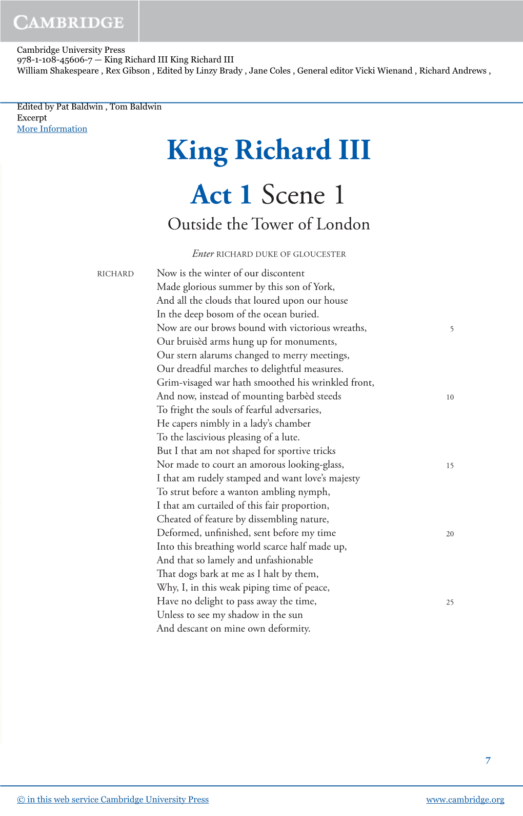 King Richard III Act 1 Scene 1 Outside the Tower of London