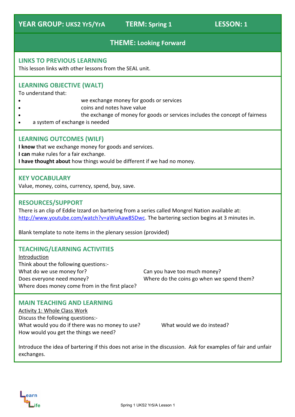 YEAR GROUP: LKS2 TERM: Autumn LESSON: 1 s7