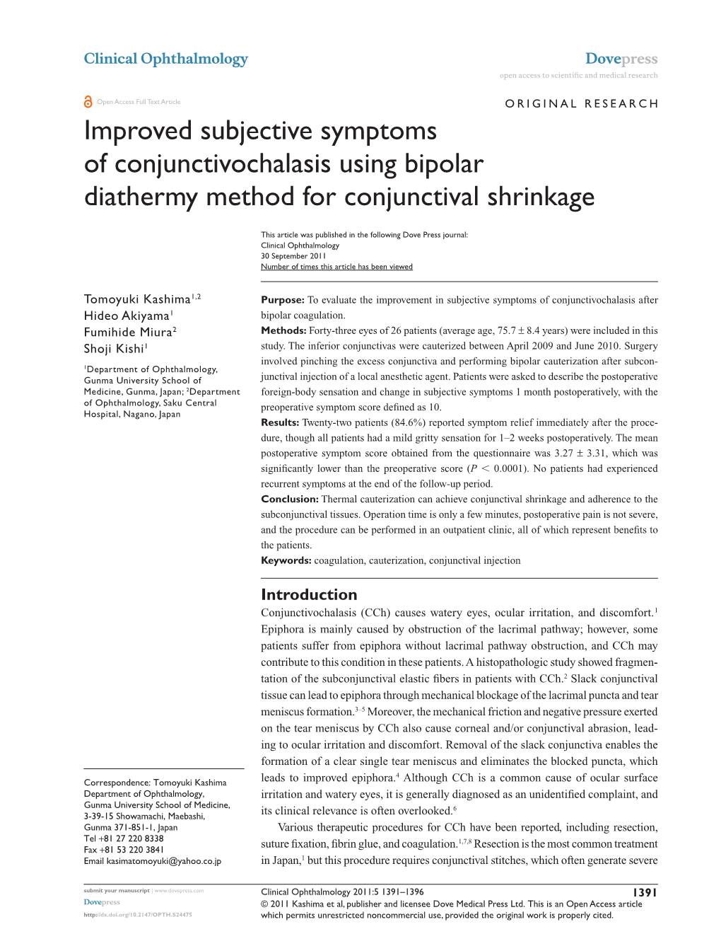 Improved Subjective Symptoms of Conjunctivochalasis Using Bipolar Diathermy Method for Conjunctival Shrinkage