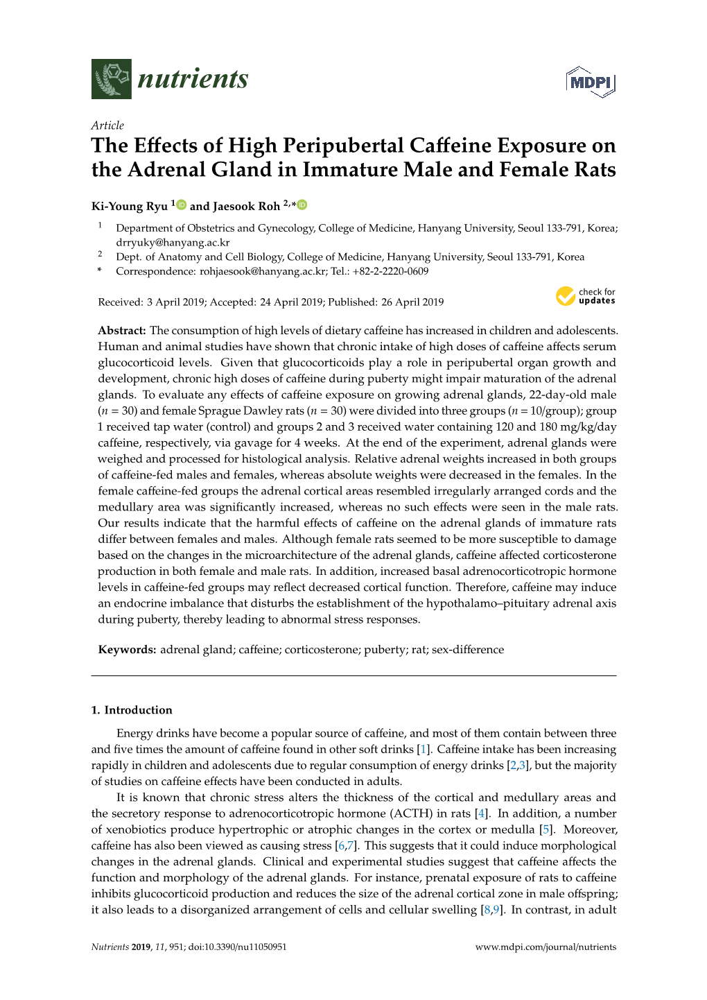 The Effects of High Peripubertal Caffeine Exposure on the Adrenal