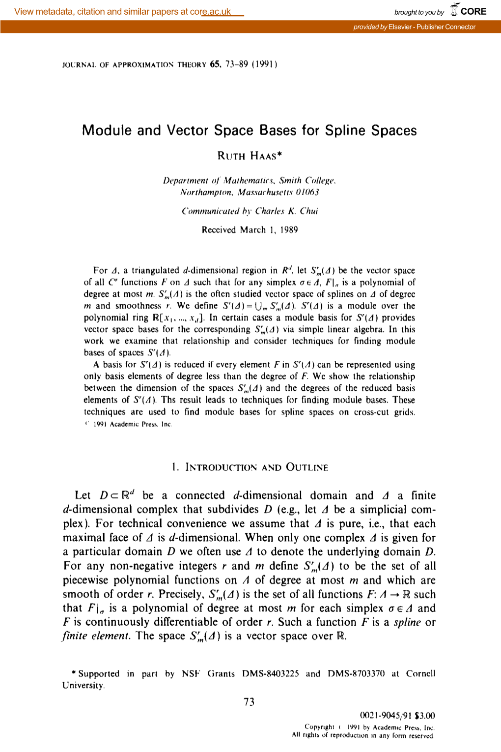 Module and Vector Space Bases for Spline Spaces