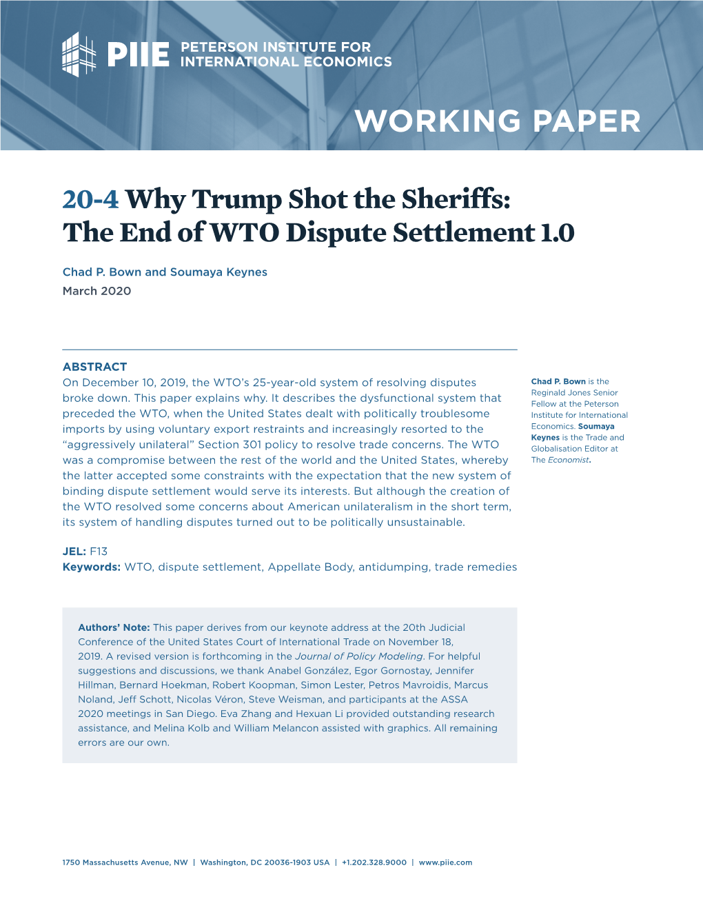 Why Trump Shot the Sheriffs: the End of WTO Dispute Settlement 1.0