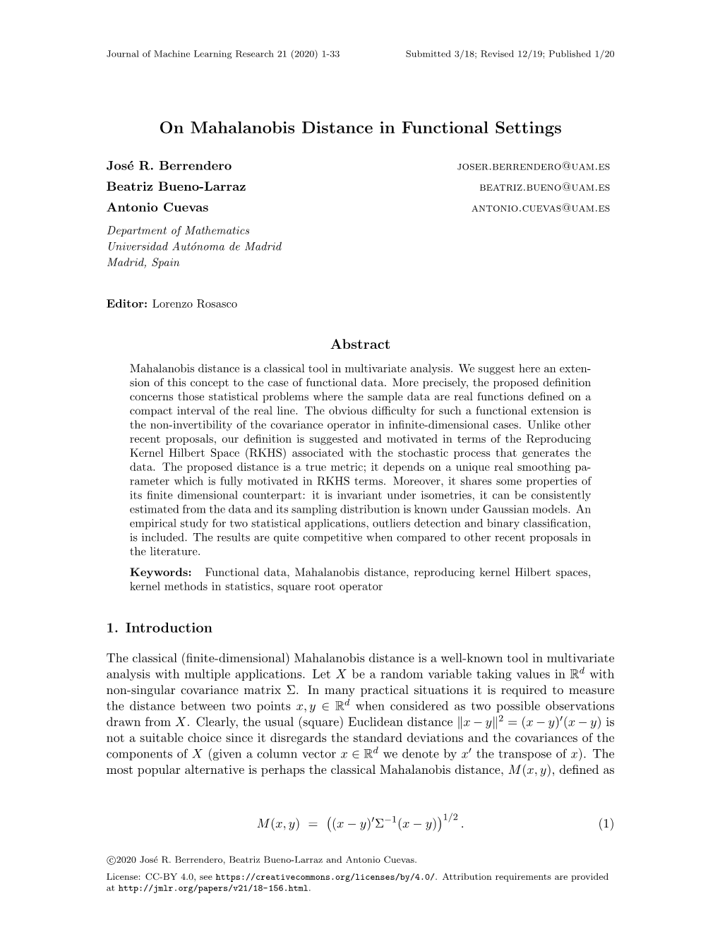 On Mahalanobis Distance in Functional Settings