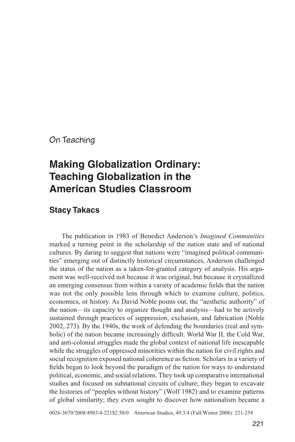 Making Globalization Ordinary 221