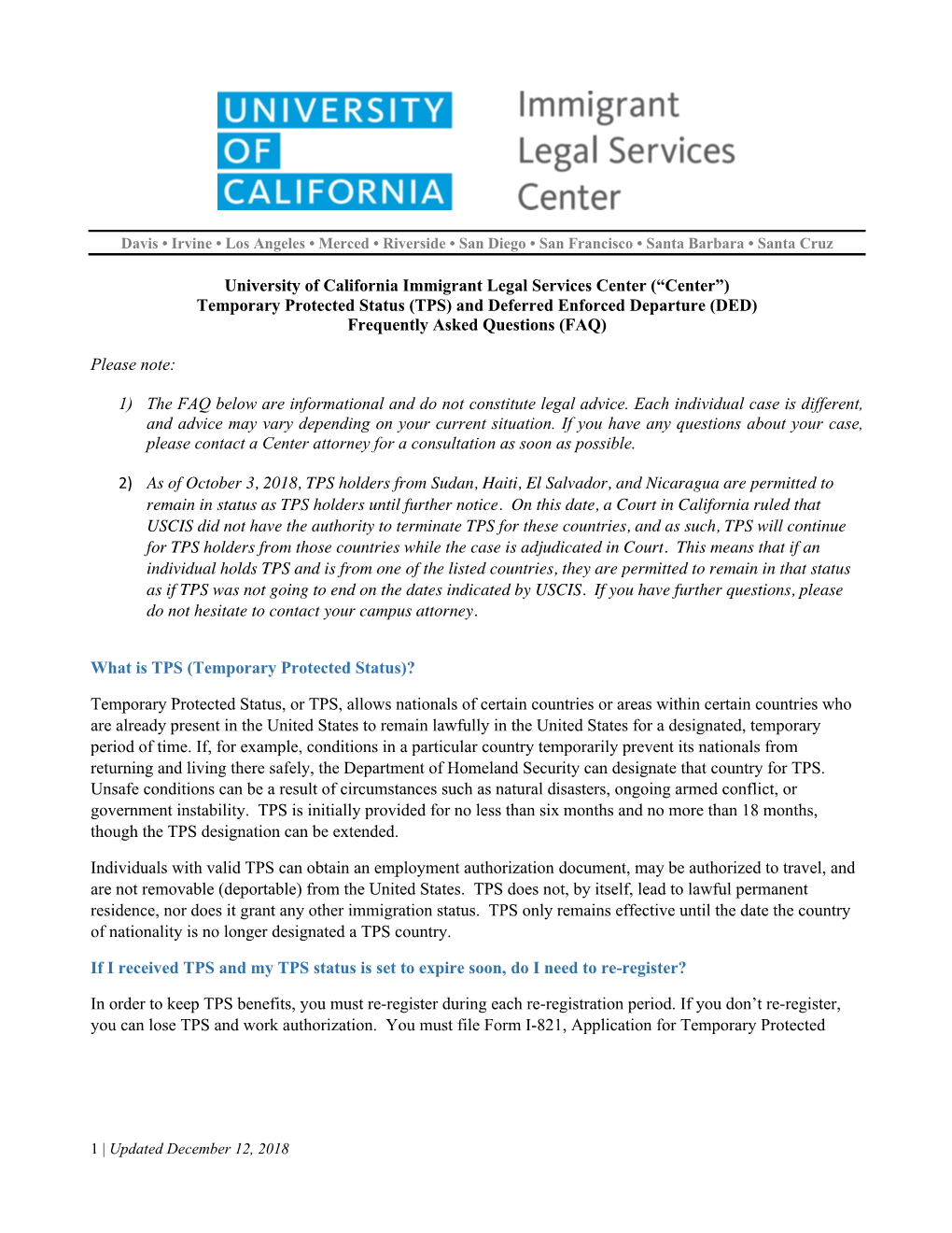 Temporary Protected Status (TPS) and Deferred Enforced Departure (DED) Frequently Asked Questions (FAQ)