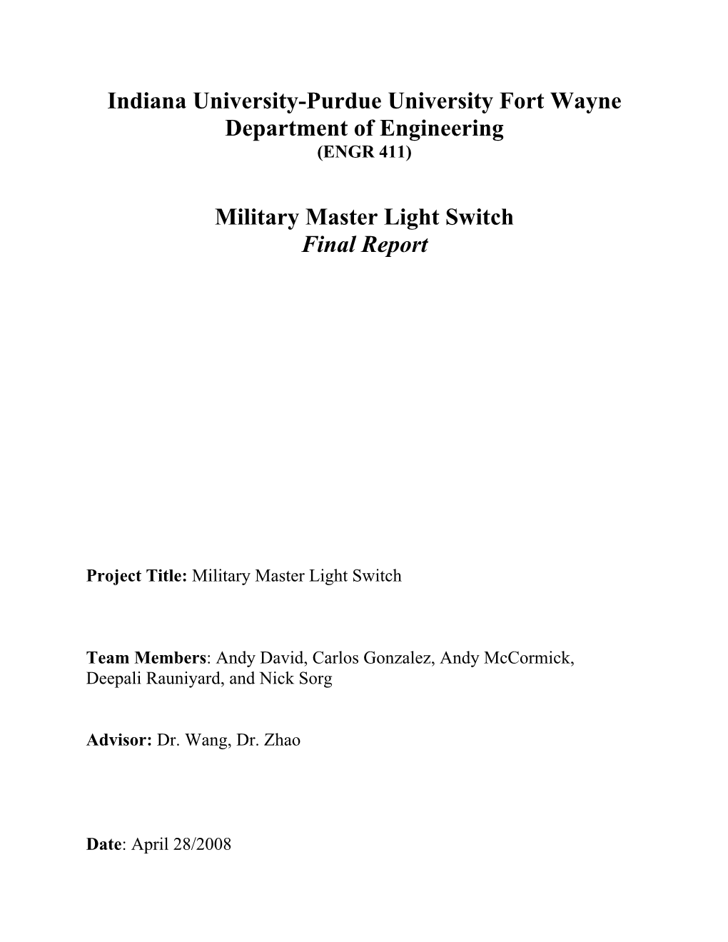 Military Master Light Switch Final Report