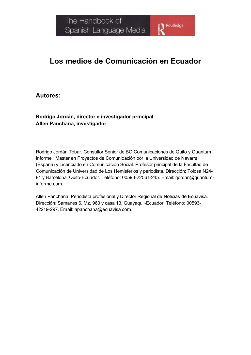 Los Medios De Comunicación En Ecuador