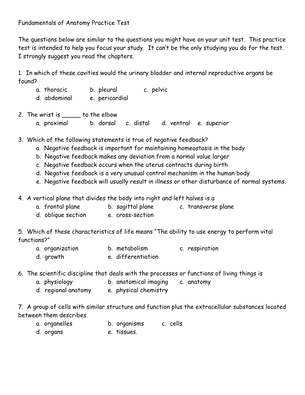 Chapters 1 & 2 Practice Test 2009