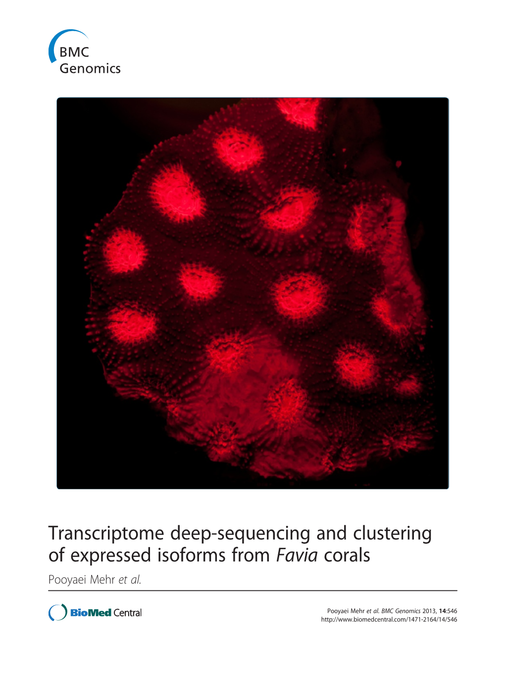Transcriptome Deep-Sequencing and Clustering of Expressed Isoforms from Favia Corals Pooyaei Mehr Et Al