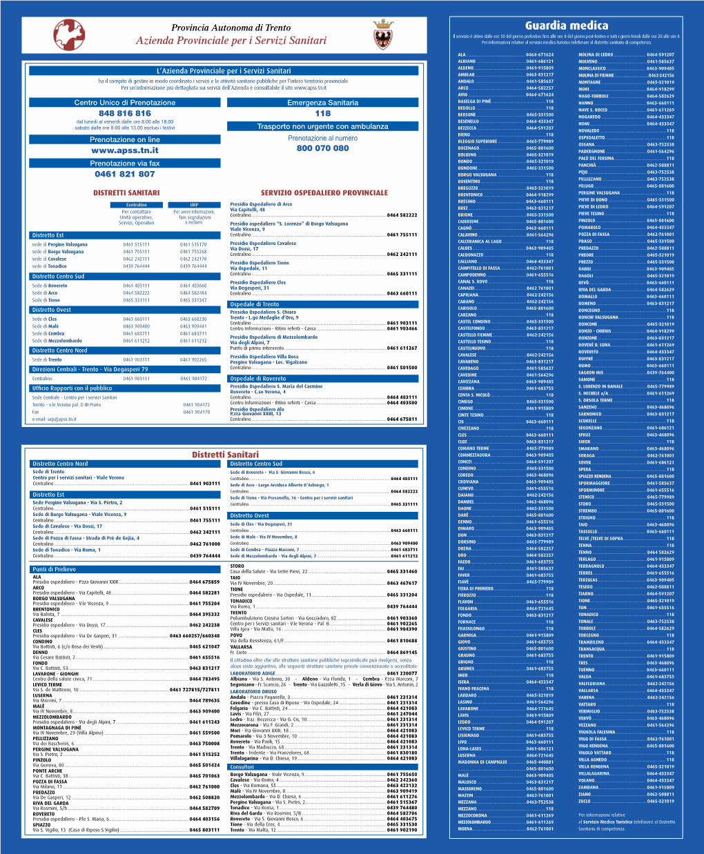 Guardia Medica Il Servizio È Attivo Dalle Ore 10 Del Giorno Prefestivo Fino Alle Ore 8 Del Giorno Post-Festivo E Tutti I Giorni Feriali Dalle Ore 20 Alle Ore 8