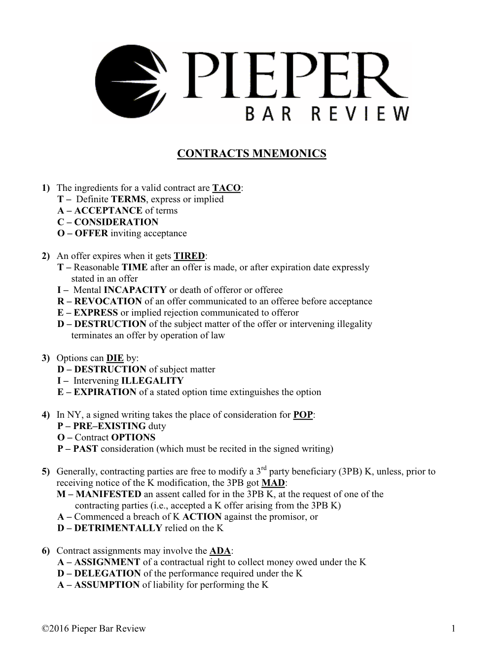 Contracts Mnemonics