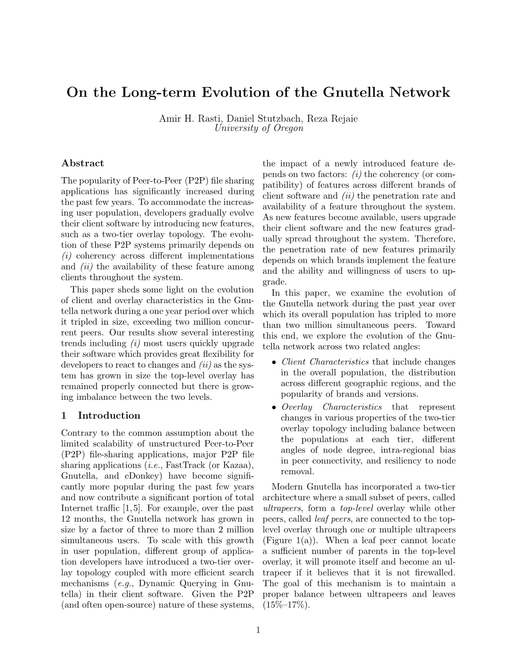 On the Long-Term Evolution of the Gnutella Network