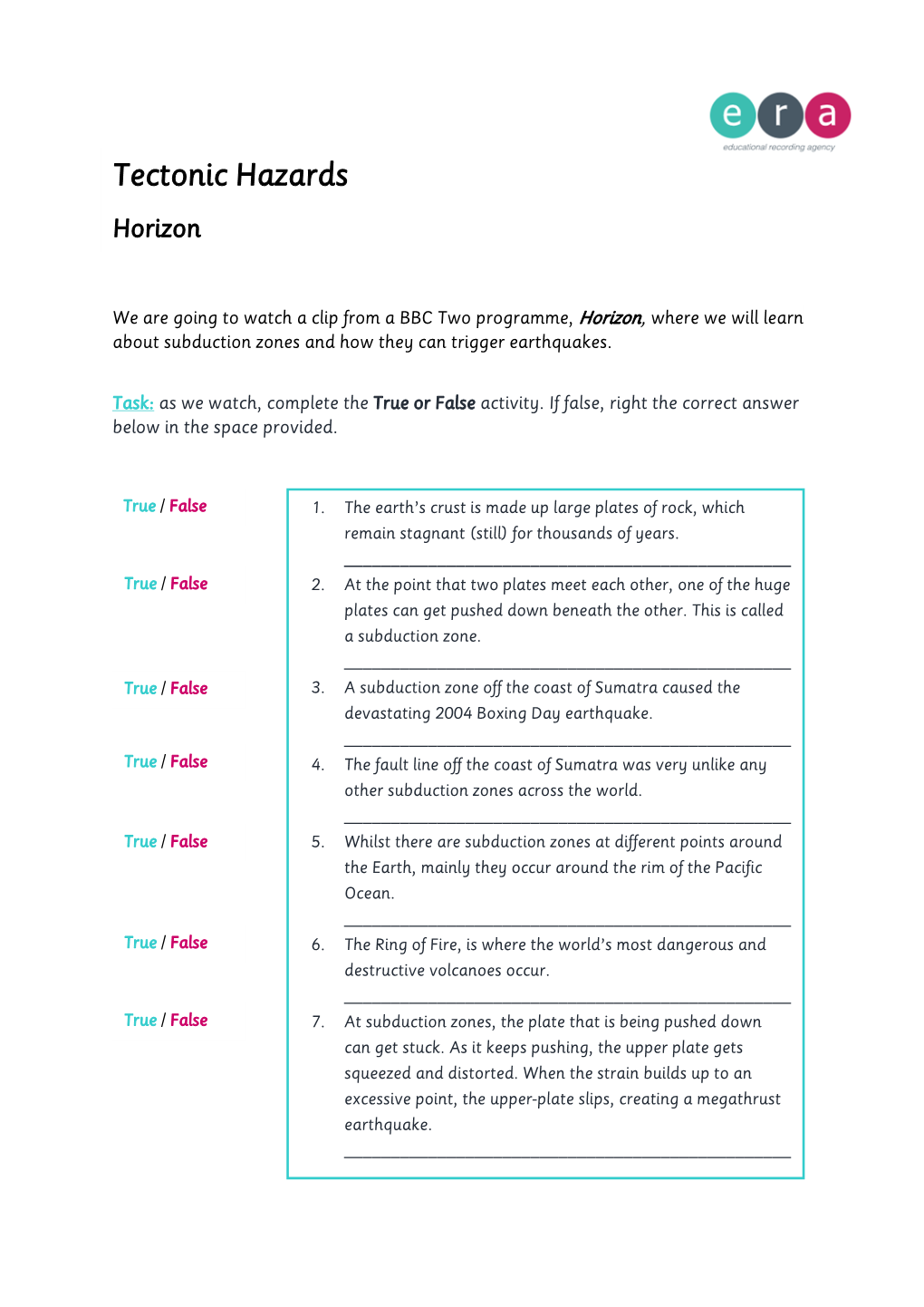 Tectonic Hazards Horizon