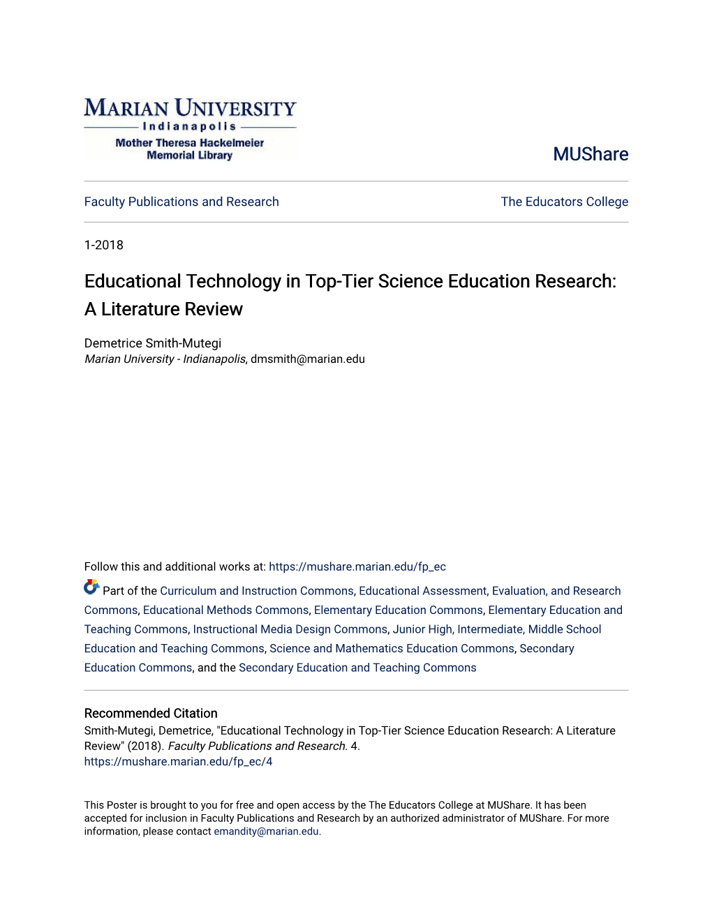 Educational Technology in Top-Tier Science Education Research: a Literature Review