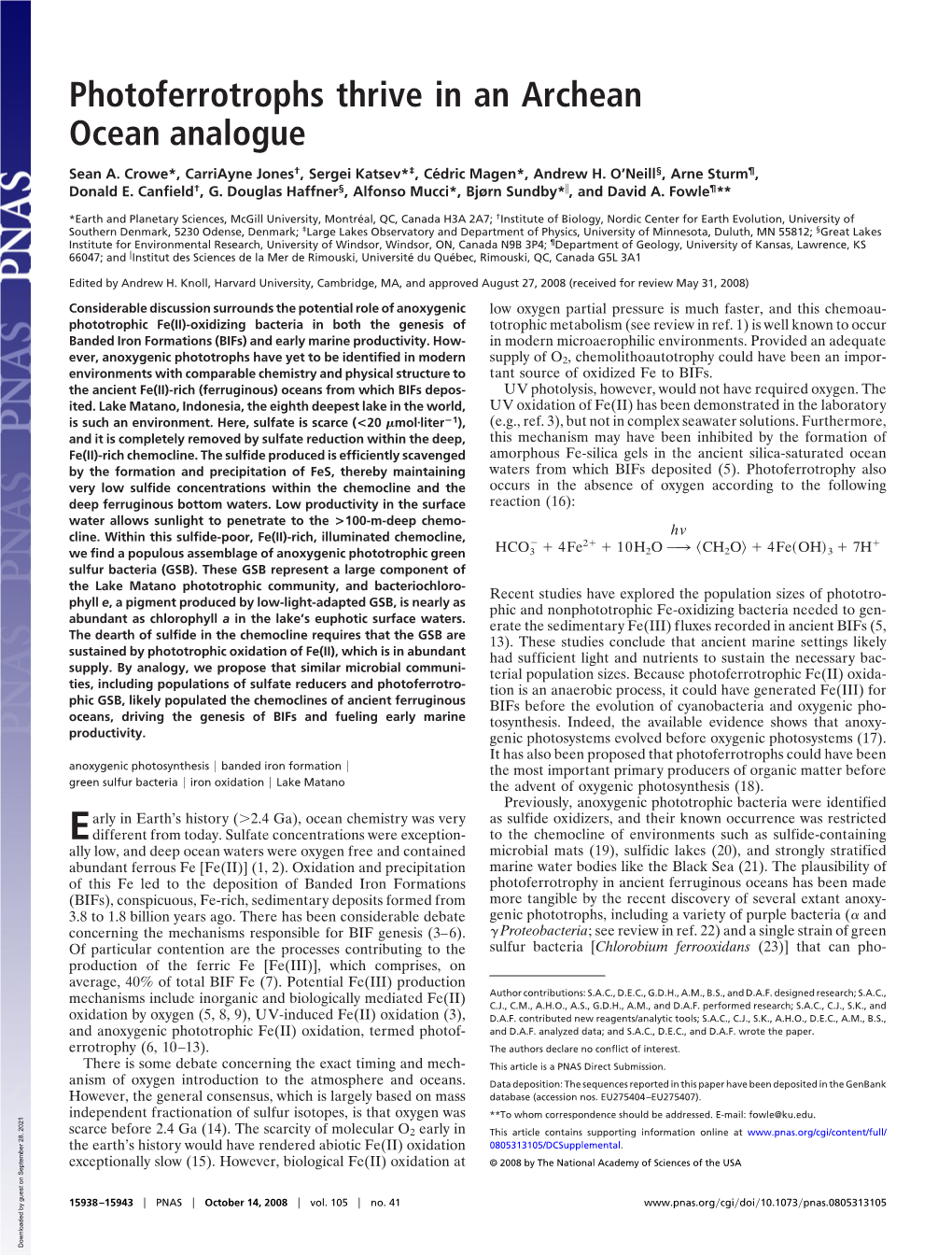 Photoferrotrophs Thrive in an Archean Ocean Analogue