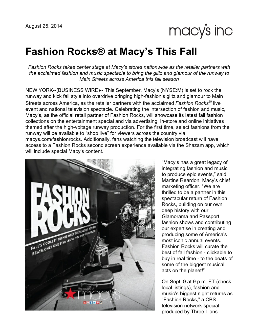 Fashion Rocks® at Macy's This Fall