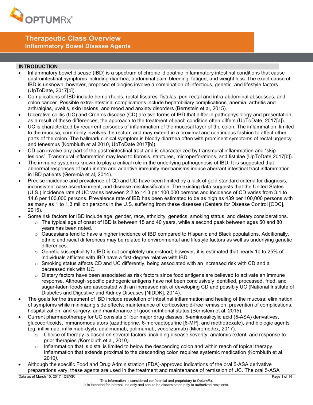 Therapeutic Class Overview Inflammatory Bowel Disease Agents