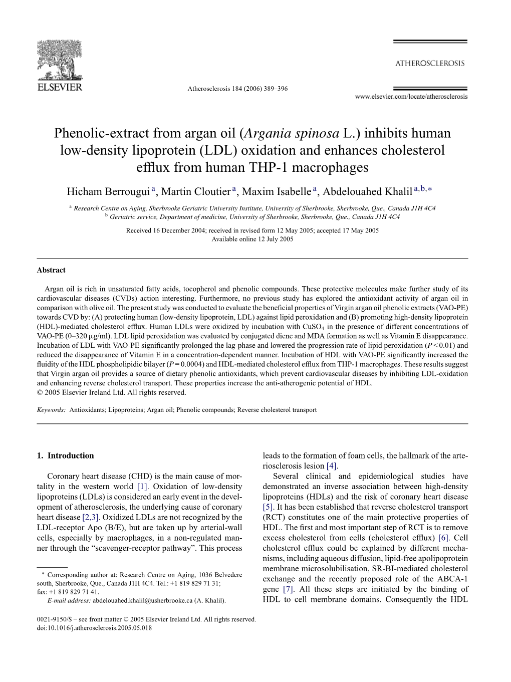 Phenolic-Extract from Argan Oil (Argania Spinosa L.) Inhibits Human