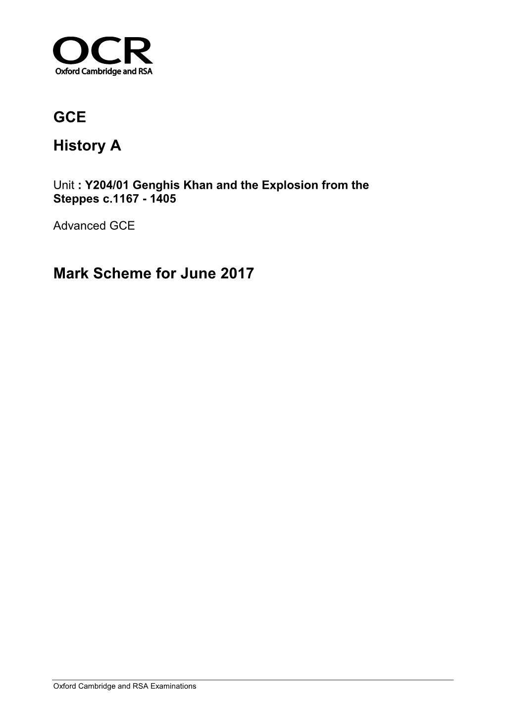 Mark Scheme for June 2017