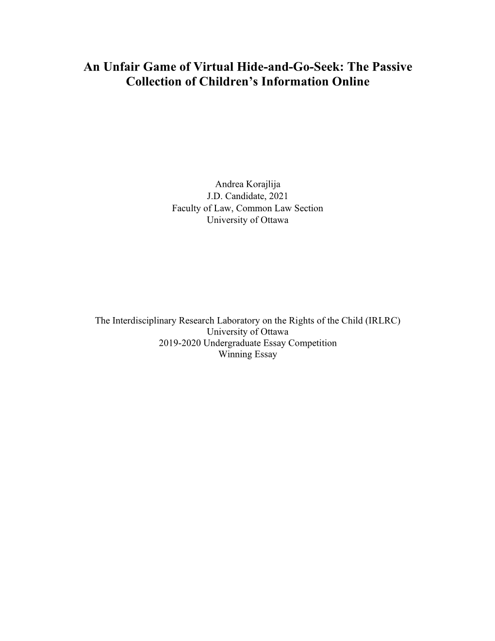The Passive Collection of Children's Information Online