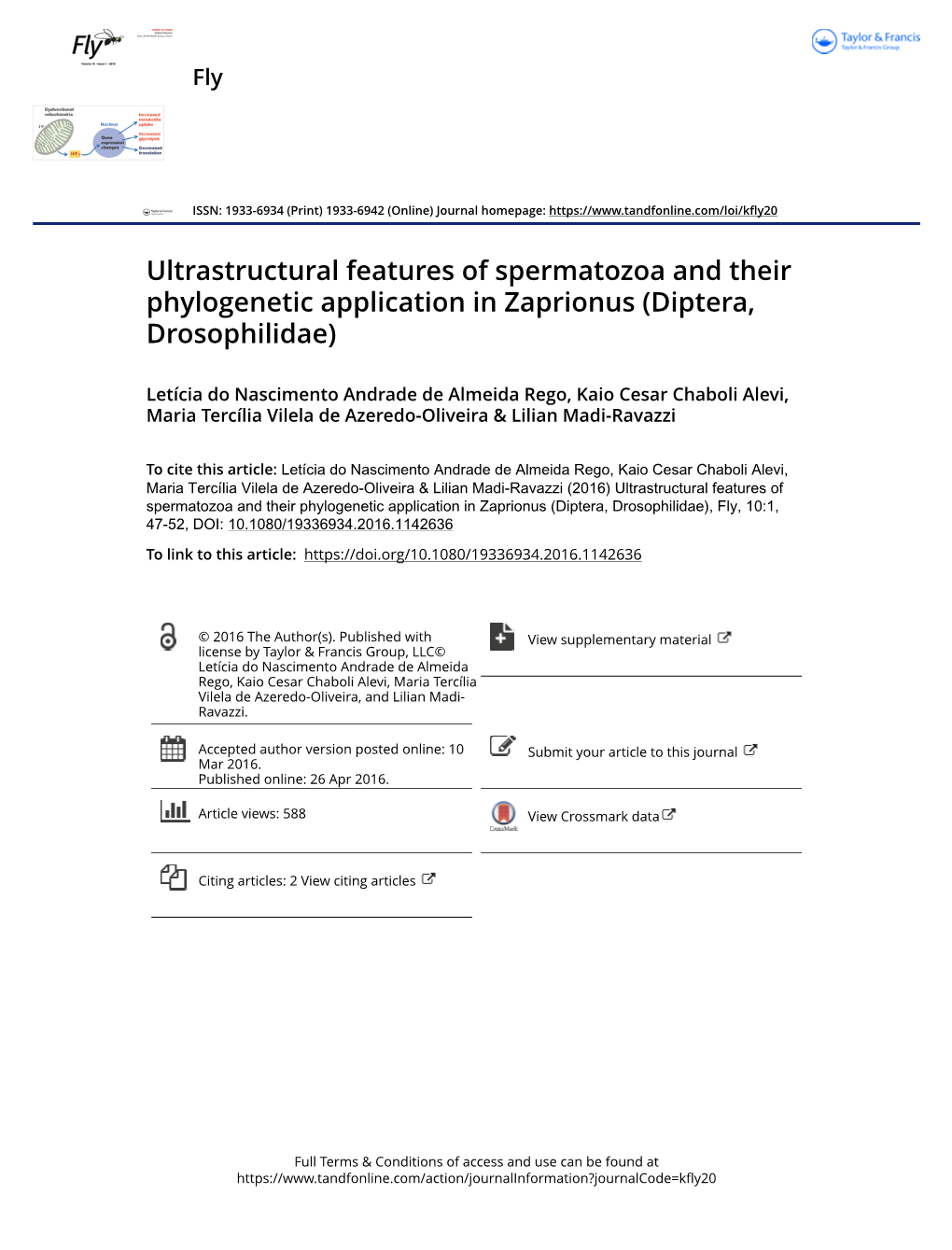 Ultrastructural Features of Spermatozoa and Their Phylogenetic Application in Zaprionus \(Diptera, Drosophilidae\)