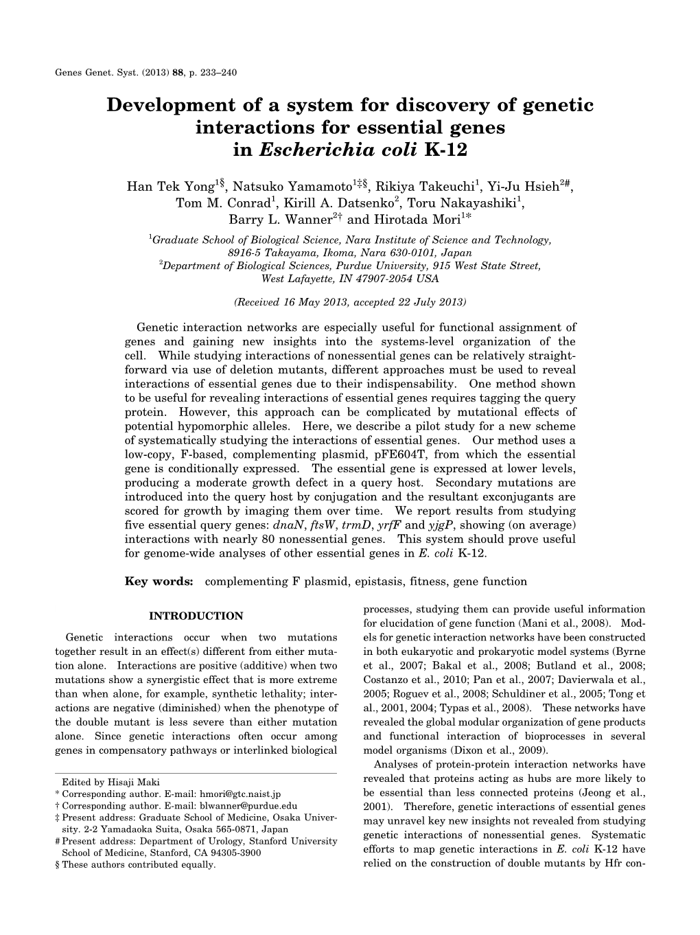 Development of a System for Discovery of Genetic Interactions for Essential Genes in Escherichia Coli K-12