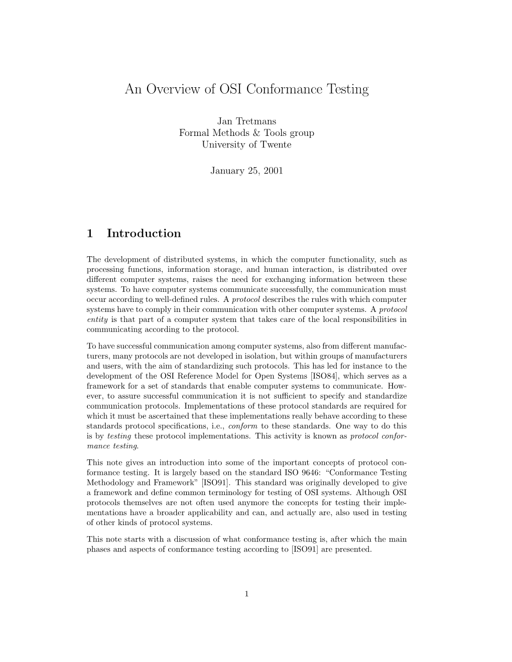 An Overview of OSI Conformance Testing