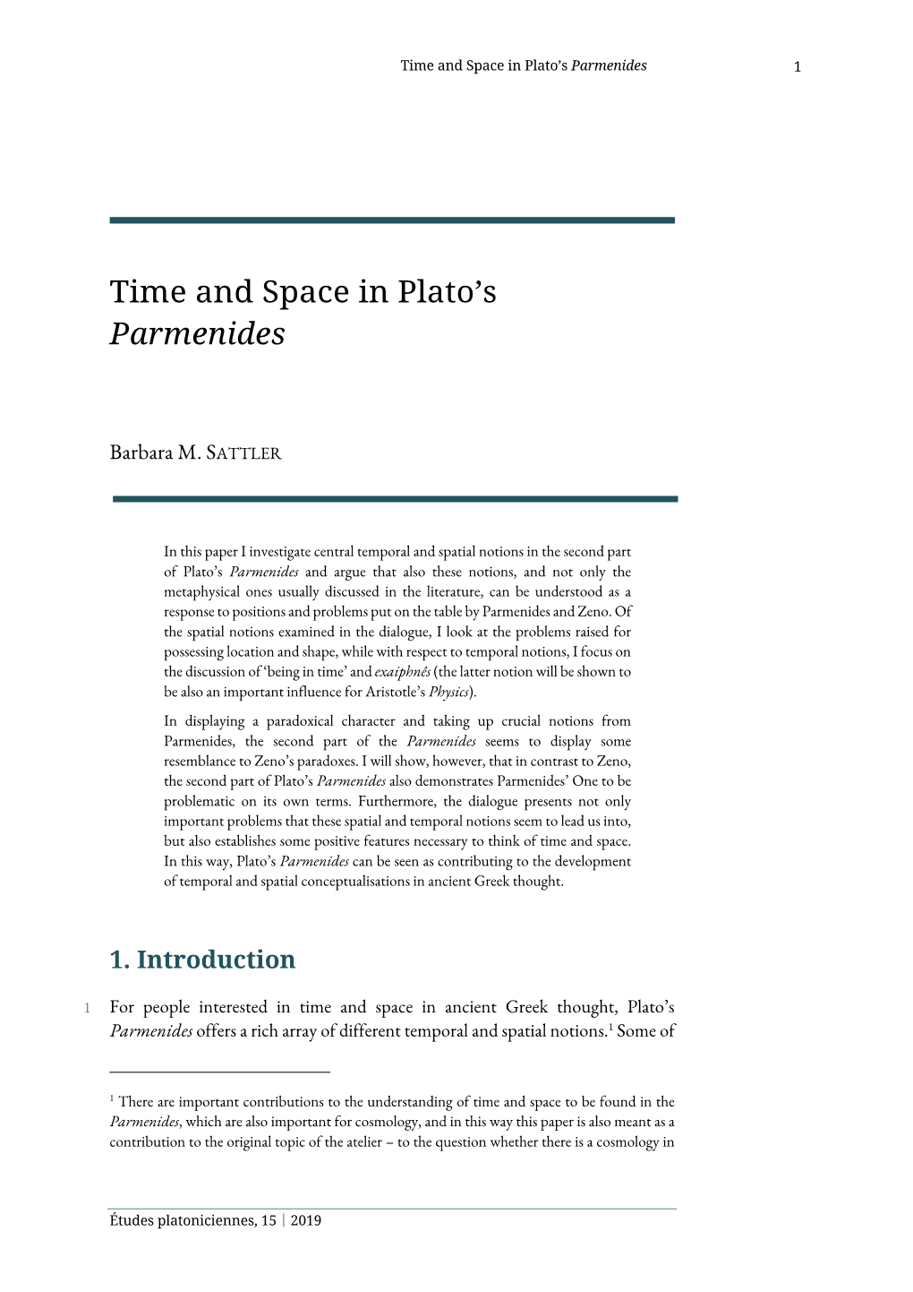 Time and Space in Plato's Parmenides