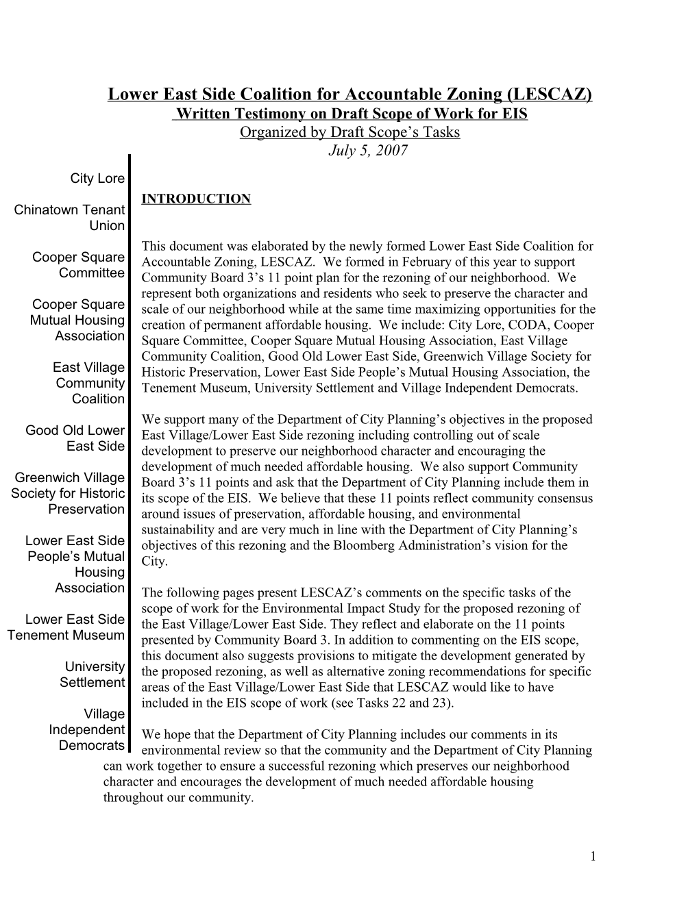 LESCAZ 11 Points Connection to the EIS Scope of Work