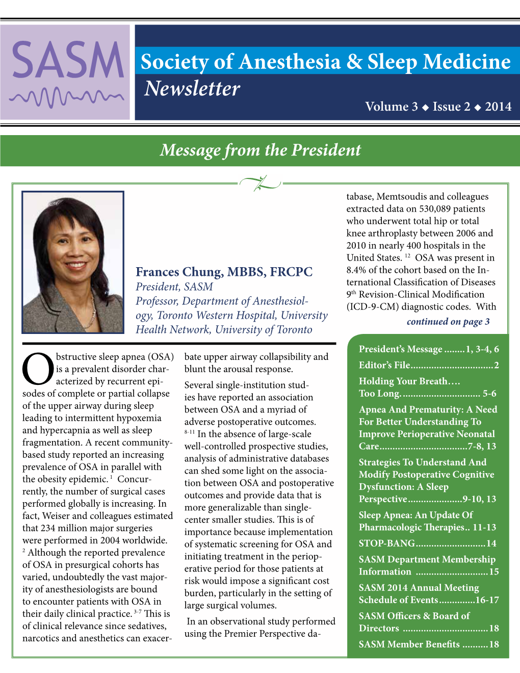 Society of Anesthesia & Sleep Medicine Newsletter