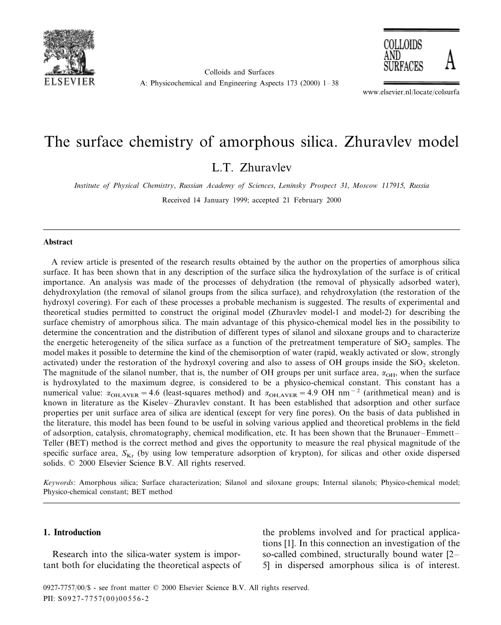 The Surface Chemistry of Amorphous Silica. Zhuravlev Model