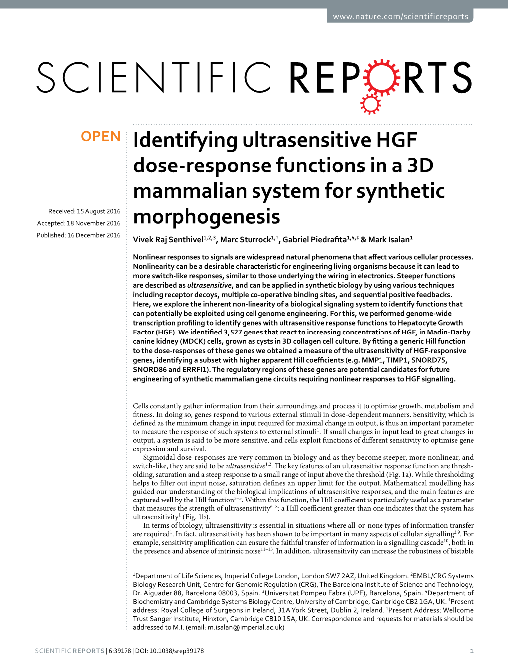 Identifying Ultrasensitive HGF Dose-Response Functions in a 3D