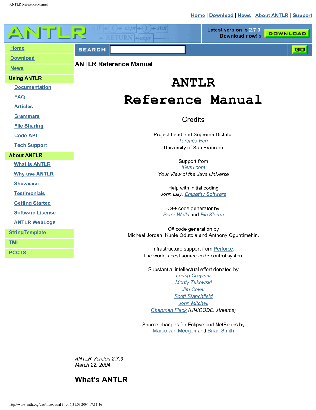 ANTLR Reference PDF Manual