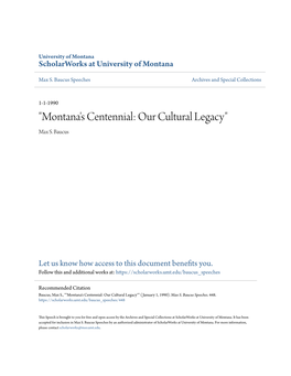 "Montana's Centennial: Our Cultural Legacy" Max S