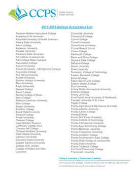 2017-2018 College Acceptance List