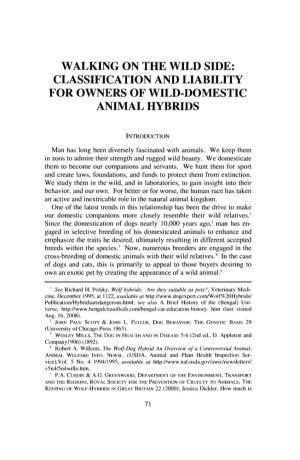 Classification and Liability for Owners of Wild-Domestic Animal Hybrids