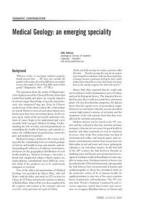 Medical Geology: an Emerging Speciality