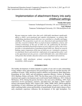 Implementation of Attachment Theory Into Early Childhood Settings
