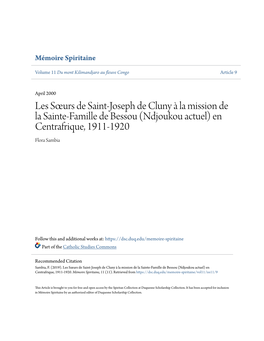 Les Såfiurs De Saint-Joseph De Cluny Ã€ La Mission De La Sainte-Famille De Bessou (Ndjoukou Actuel) En Centrafrique, 1911-19