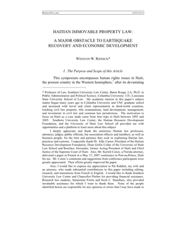 Haitian Immovable Property Law: a Major Obstacle to Earthquake Recovery and Economic Development