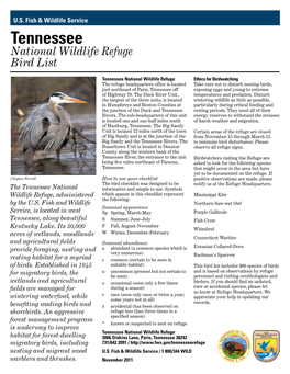 Tennessee National Wildlife Refuge Bird List