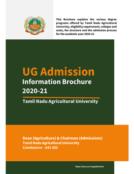UG Admission Information Brochure 2020-21 Tamil Nadu Agricultural University