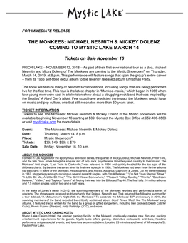 The Monkees: Michael Nesmith & Mickey Dolenz Coming To