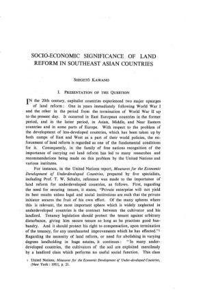 Socio-Economic Significance of Land Reform in Southeast Asian Countries