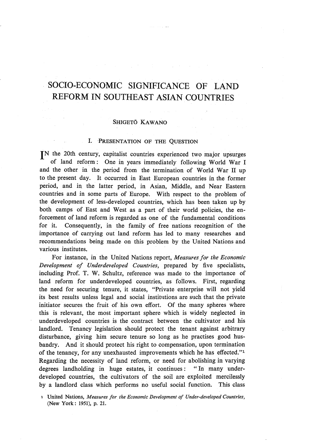 Socio-Economic Significance of Land Reform in Southeast Asian Countries