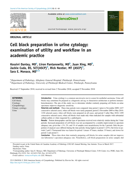 Cell Block Preparation in Urine Cytology: Examination of Utility and Workﬂow in an Academic Practice