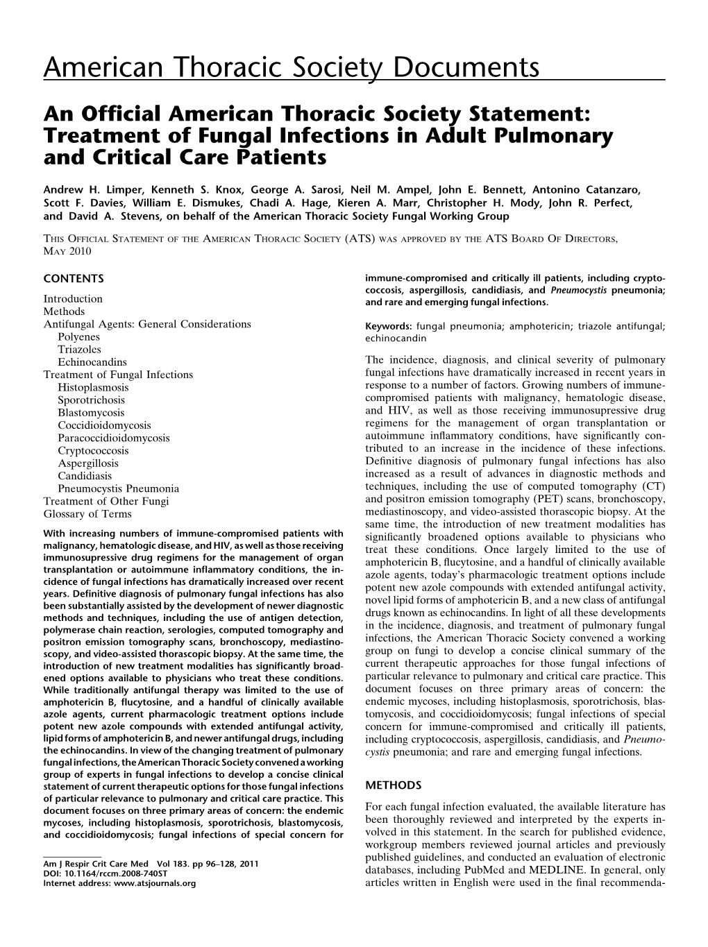 Treatment of Fungal Infections in Adult Pulmonary and Critical Care Patients