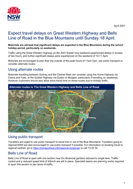 Expect Travel Delays on Great Western Highway and Bells Line of Road in the Blue Mountains Until Sunday 18 April